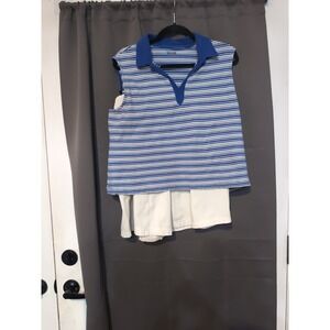 Basic Editions Blue‎ & White Stripe Two Piece Outfit, Women's XL Shirt & Shorts